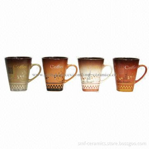 12oz Ceramic Coffee Mugs with Glazed Inside and Hand Painting Outside, FDA/SGS-marked